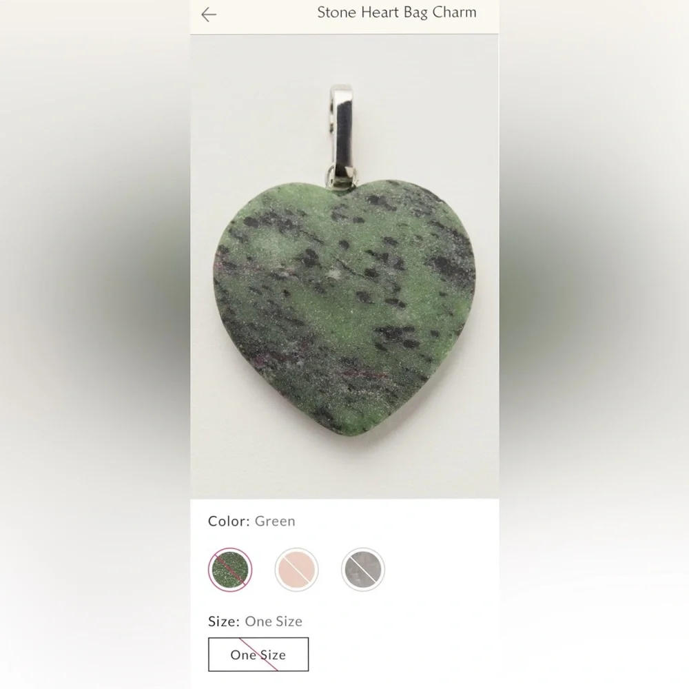 ~ Free People ~ ‘Stone Heart ~ Bag Charm’ *NWT* Charm~ Green ~ Hardware~ Silver - Picture 3 of 9